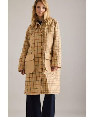 Barbour Hollington Check Car Coat - Natural