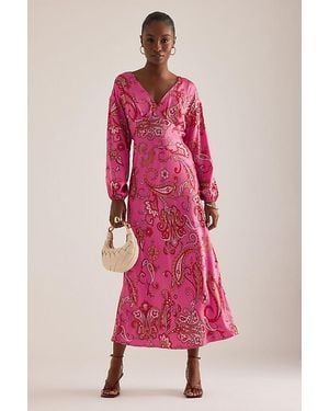 Never Fully Dressed Emma V-Neck Paisley-Print Midi Dress - Pink