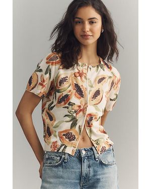 By Anthropologie The Juliet Cotton Cashmere Crew-Neck Cardigan: Short-Sleeve Edition - Red