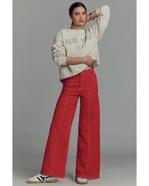 Maeve Clean-Seamed High-Rise Wide-Leg Jeans - Red