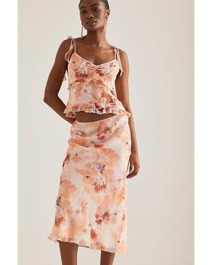 By Anthropologie Floral Chiffon Bias Midi Skirt - Pink
