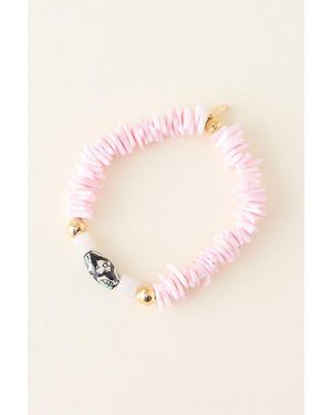 By Anthropologie Flat Shell Beaded Stretch Bracelet - Pink