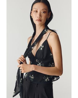 Maeve The Clara Chiffon Scarf-Neck Cami Top By - Black