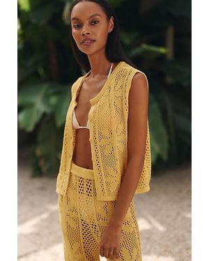 Celandine Bloom Crochet Button-Front Top - Yellow