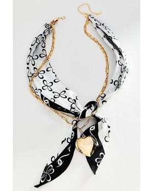Maeve Logo Silk Scarf Necklace - Black