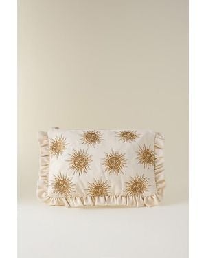 Elizabeth Scarlett Sun Goddess Embroidered Frill Pouch - Natural