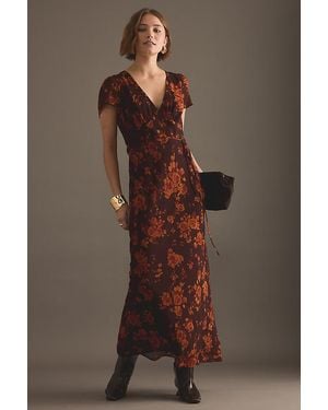 Kitri Talia Autumn Rose Print Maxi Dress - Brown
