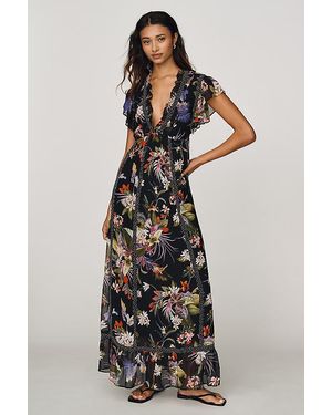 Maeve Short-Sleeve V-Neck Midi Dress - Grey