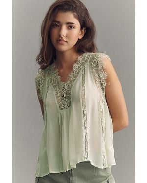 By Anthropologie Sleeveless Lace Inset Blouse - Green