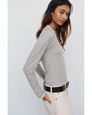 Maeve Lace-Trim Long-Sleeve Top - Grey