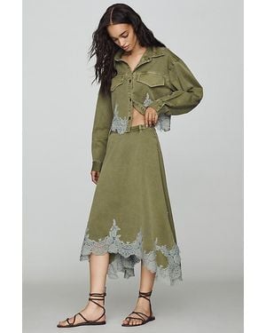 By Anthropologie Lace-Trim Utility Midi Skirt - Green