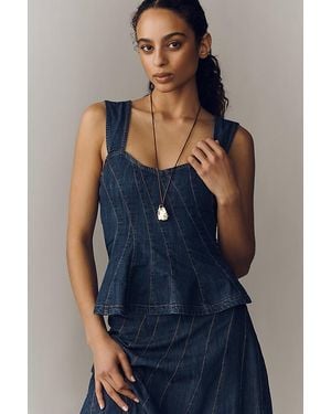 By Anthropologie Sleeveless Denim Peplum Top - Blue