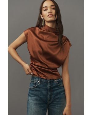 By Anthropologie Mock-Neck Draped Blouse - Brown