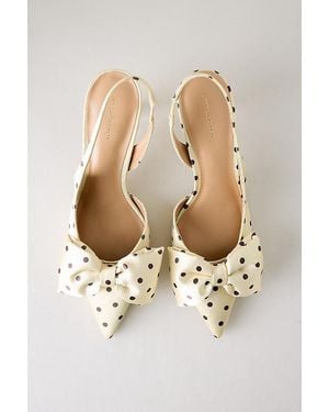 By Anthropologie Polka Dot Satin Bow Slingback Heels - White