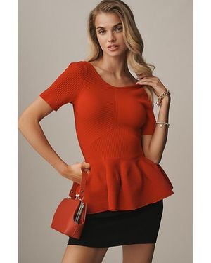 Maeve Short-Sleeve Peplum Jumper - Red
