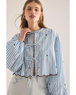 Maeve Tie-Front Puff-Sleeve Shirt - Brown