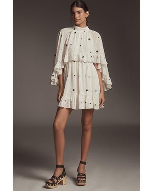 Mare Mare Embroidered Chiffon Cape Swing Mini Dress - Brown