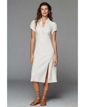 Pilcro Linen-Blend Slim Button-Front Midi Dress - Grey