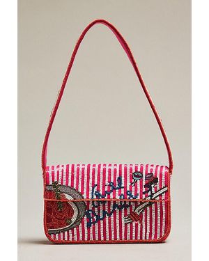 By Anthropologie The Fiona Beaded Bag: Slogan Edition - Red