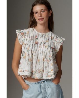 Pilcro Short-Sleeve Pleated Babydoll Blouse - Metallic