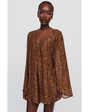 By Anthropologie Bell-Sleeve Playsuit - Brown