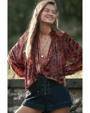 By Anthropologie The Estela Sheer Printed Blouse: Burnout Edition - Purple