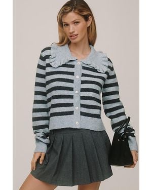 Self Contrast The Ainsley Ruffle-Collar Cardigan By - Brown