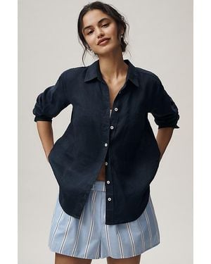 Maeve Kate European Linen Classic Buttondown Shirt - Blue