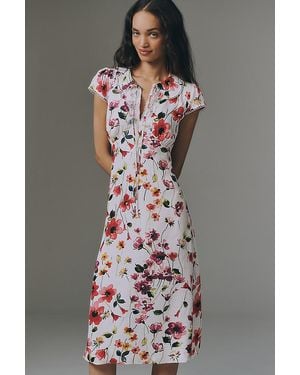 By Anthropologie Collared Short-Sleeve Midi Dress - Grey