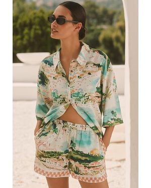 Celandine Linen Printed Shorts - Green