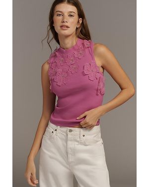 By Anthropologie 3D Floral Applique Sleeveless Top - Pink