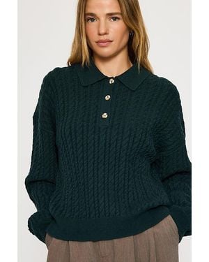 Varley Dottie Polo Cable-Knit Jumper - Green