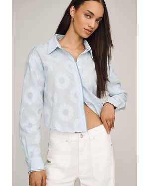 Maeve Floral Crop Buttondown Shirt - White