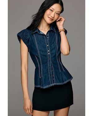 Pilcro Denim Puff Sleeve Top - Blue
