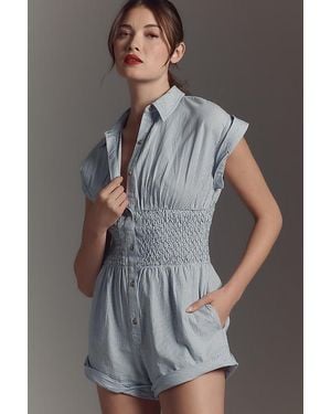 By Anthropologie Button-Front Ruched Playsuit - Grey