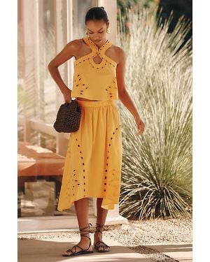 Celandine Sun Cutwork Midi Skirt - Brown