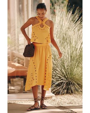 Celandine Sun Cutwork Midi Skirt - Brown
