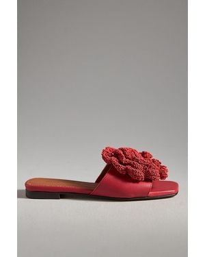 Maeve Crochet Flower Slide Sandals - Brown