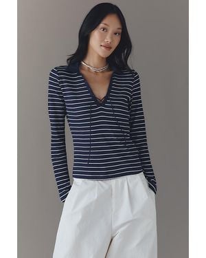 Maeve Lace-Up Long Sleeve Shirt - Blue