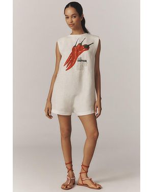 FARM Rio Sleeveless Linen T-Shirt Playsuit - Natural