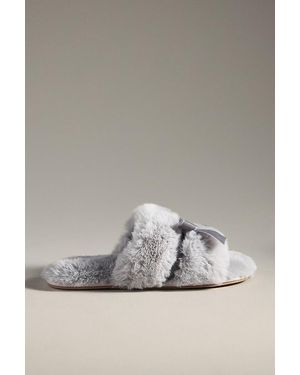 Maeve Faux-Fur Open-Toe Bow Slippers - Grey