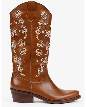 Penelope Chilvers Goldie Embroidered Leather Cowboy Boots - Brown