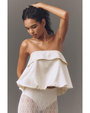 Mare Mare Linen-Blend Strapless Silky Bubble Blouse - White