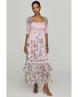 By Anthropologie Puff-Sleeve Ruffle Midi Dress - Pink