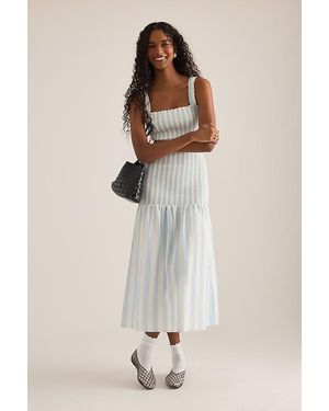 The Tiny Big Sister Stripe Smocked Midi Dress - Natural