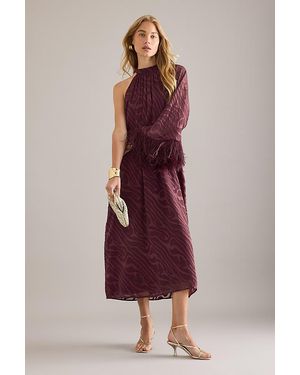 By Anthropologie Halter Feather-Cuff Maxi Dress - Red