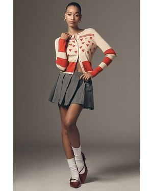 Maeve Sweetheart Ribbed Long-Sleeve Crew-Neck Cardigan - Grey