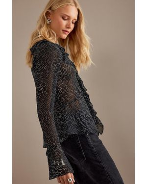 Anthropologie Spot Ruffle Tie-Front Blouse - Black
