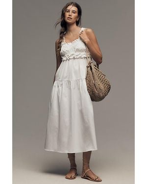 Astr Orenthia Smocked Babydoll Midi Dress - Grey