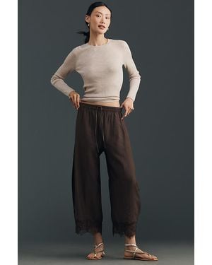 By Anthropologie Reverie Cropped Lace-Hem Trousers - White